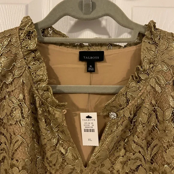 Talbots gold lace top, XL, NWT - Picture 2 of 12